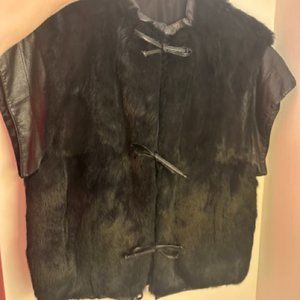 Real rabbit fur and leather vest- Vintage